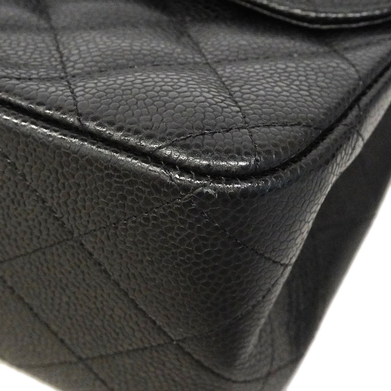 【6ga0388】シャネル ショルダーバッグ デカマトラッセ Wフラップ Wチェーン キャビアスキン ブラック シルバー金具【中古】レディース