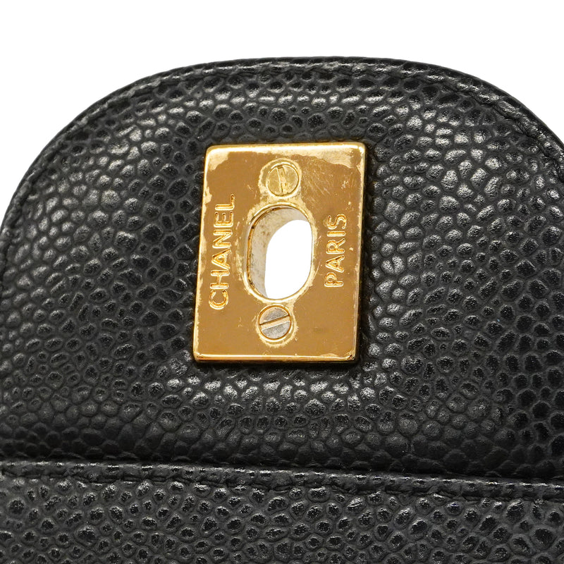 【6ga0395】シャネル ショルダーバッグ デカマトラッセ Wフラップ Wチェーン キャビアスキン ブラック ゴールド金具【中古】レディース