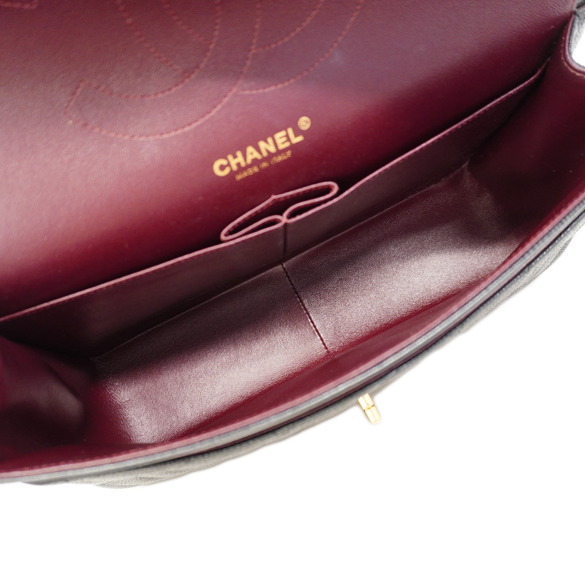 【6ga0395】シャネル ショルダーバッグ デカマトラッセ Wフラップ Wチェーン キャビアスキン ブラック ゴールド金具【中古】レディース
