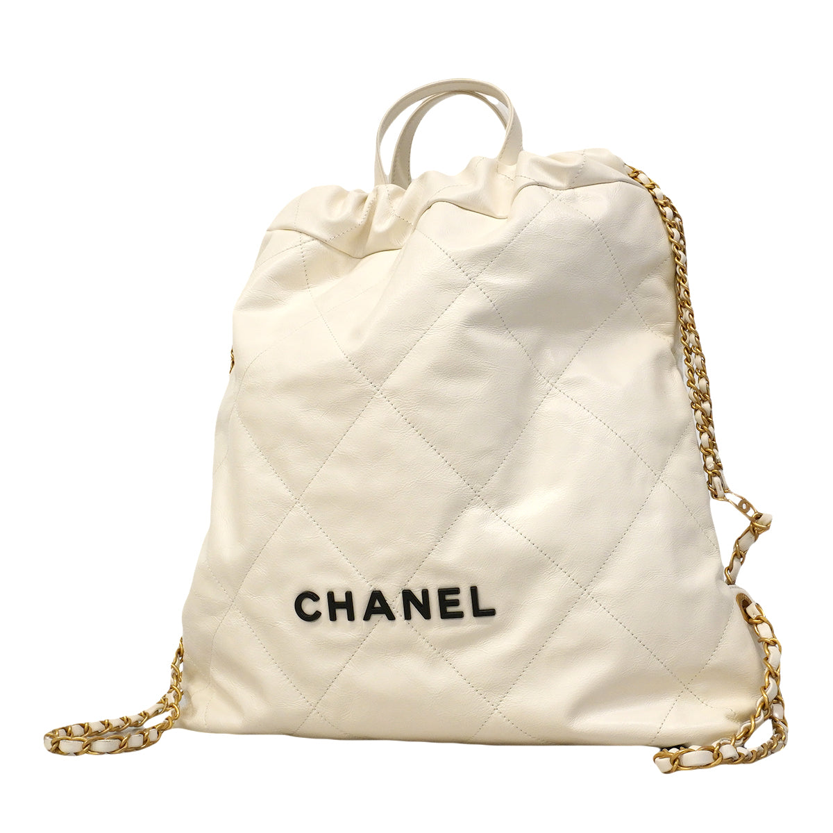 【6ga0396】シャネル リュック・デイパック シャネル22 カーフスキン ホワイト ゴールド金具【中古】レディース