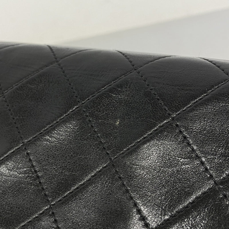 【6ga0445-h】シャネル ショルダーバッグ マトラッセ Wフラップ Wチェーン ラムスキン ブラック ゴールド金具【中古】レディース