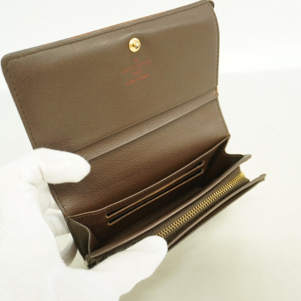 【6ga0480】ルイヴィトン 財布 ダミエ ポルトフォイユトレゾール N61736 エベヌ【中古】レディース