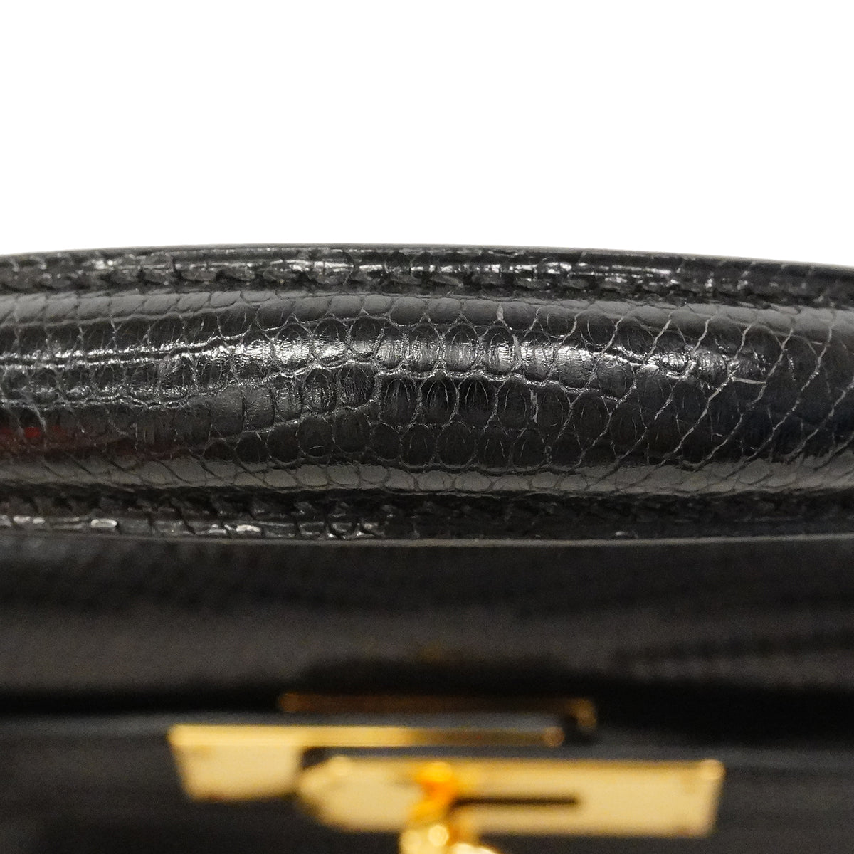 【6ga0487-g】エルメス ハンドバッグ ケリー28 リザード ブラック ゴールド金具 □J刻印 2wayバッグ【中古】レディース