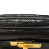 【6ga0487-g】エルメス ハンドバッグ ケリー28 リザード ブラック ゴールド金具 □J刻印 2wayバッグ【中古】レディース