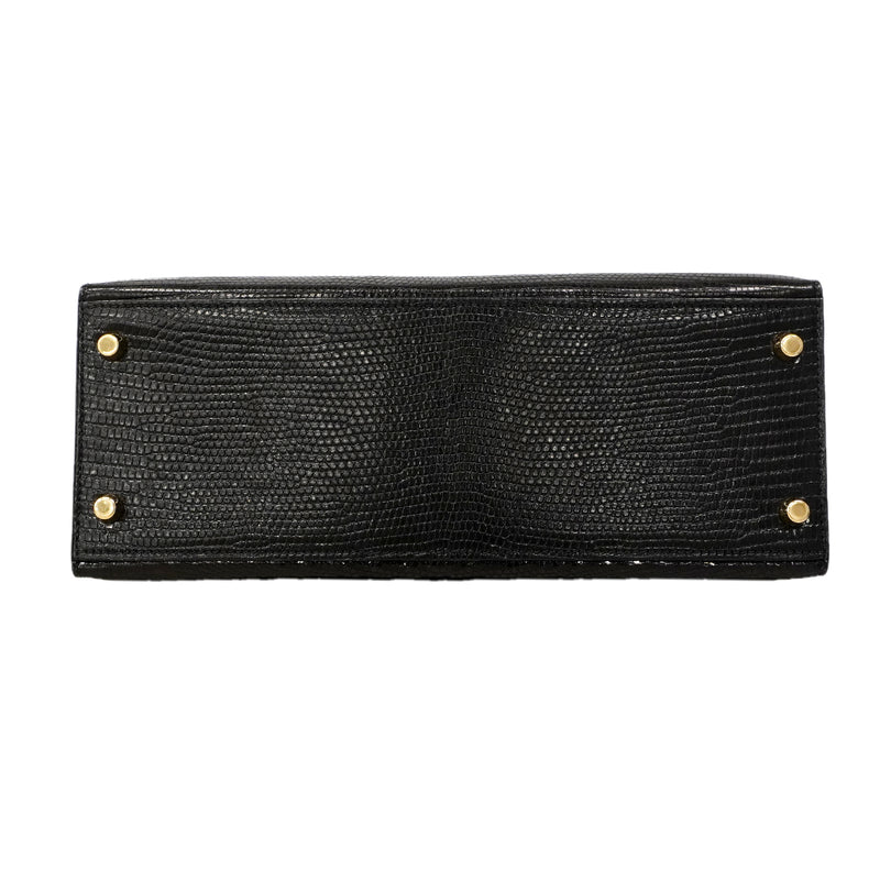 【6ga0487-g】エルメス ハンドバッグ ケリー28 リザード ブラック ゴールド金具 □J刻印 2wayバッグ【中古】レディース