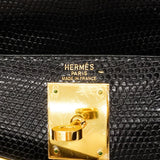 【6ga0487-g】エルメス ハンドバッグ ケリー28 リザード ブラック ゴールド金具 □J刻印 2wayバッグ【中古】レディース