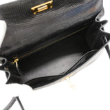 【6ga0487-g】エルメス ハンドバッグ ケリー28 リザード ブラック ゴールド金具 □J刻印 2wayバッグ【中古】レディース