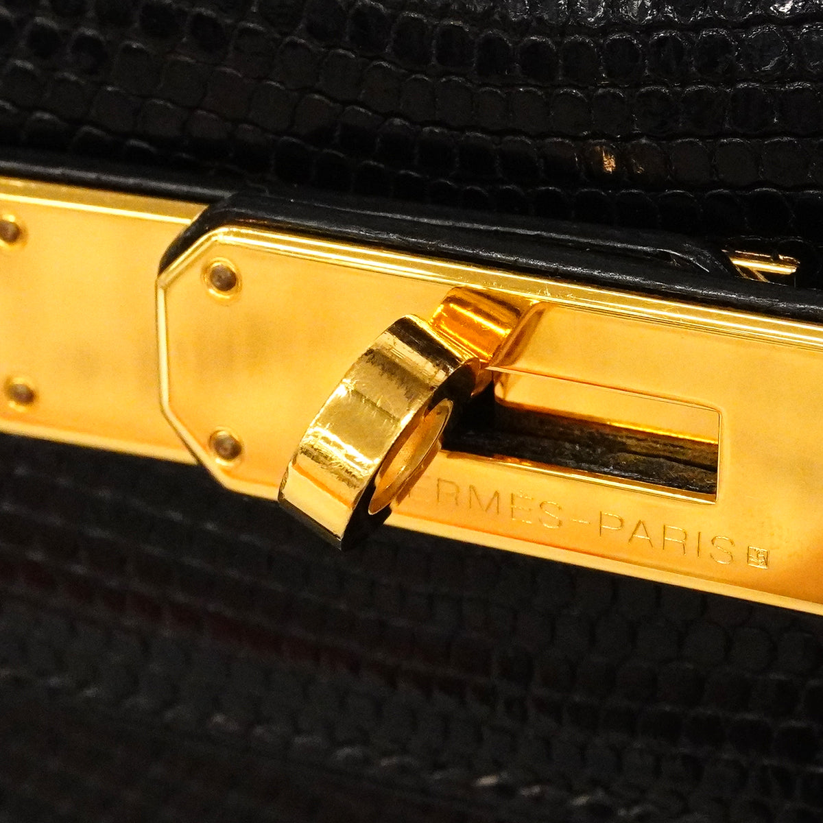 【6ga0487-g】エルメス ハンドバッグ ケリー28 リザード ブラック ゴールド金具 □J刻印 2wayバッグ【中古】レディース