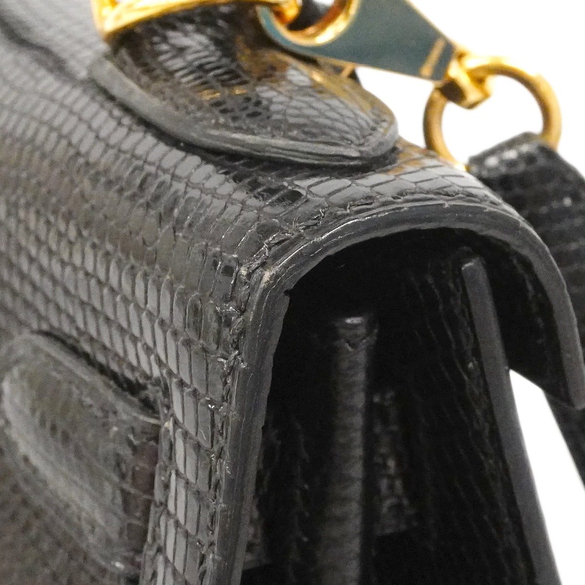 【6ga0487-g】エルメス ハンドバッグ ケリー28 リザード ブラック ゴールド金具 □J刻印 2wayバッグ【中古】レディース