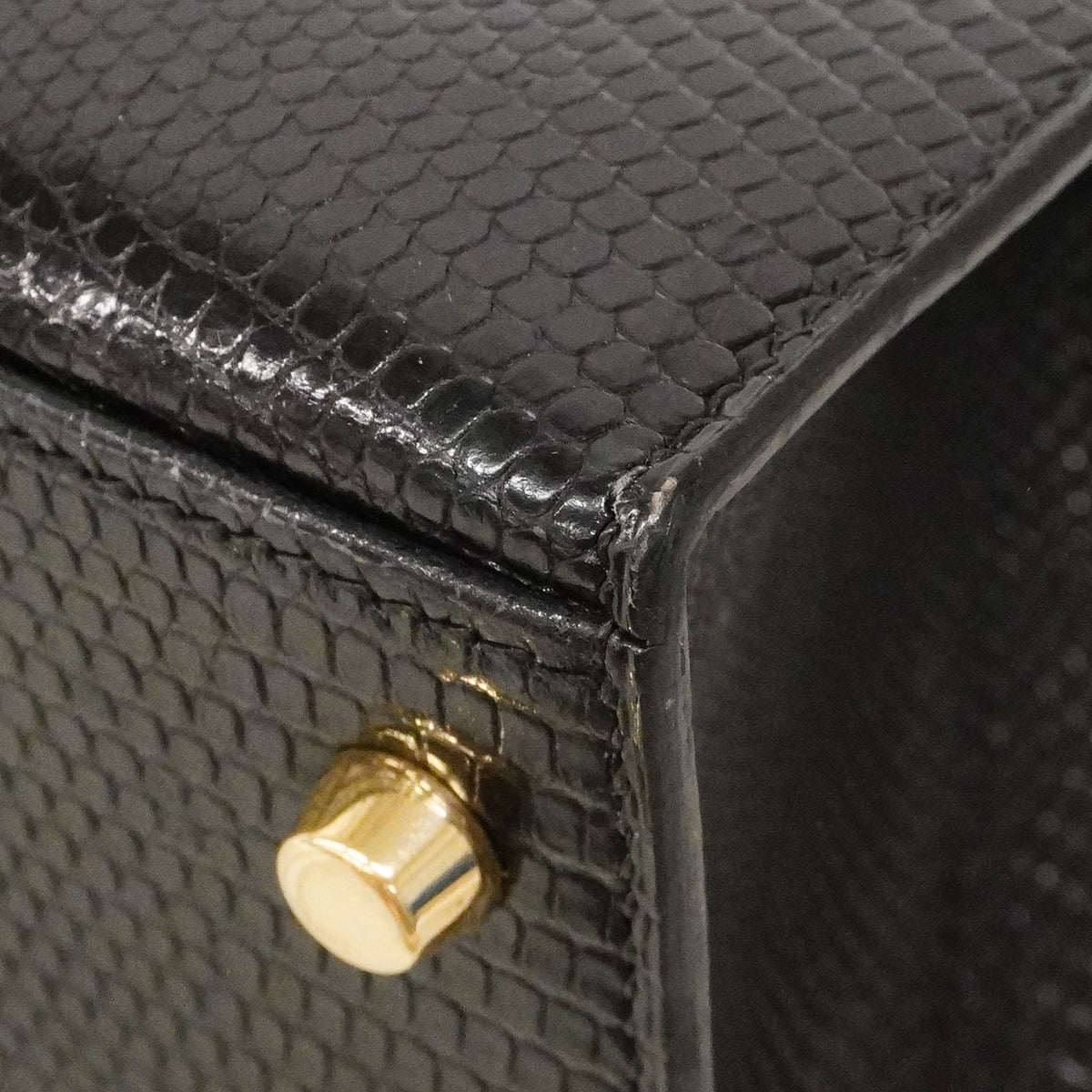 【6ga0487-g】エルメス ハンドバッグ ケリー28 リザード ブラック ゴールド金具 □J刻印 2wayバッグ【中古】レディース
