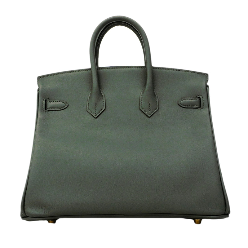 【6ga0492-g】エルメス ハンドバッグ バーキン25 スイフト ヴェールマングローブ シャンパンゴールド金具 G刻印【中古】レディース
