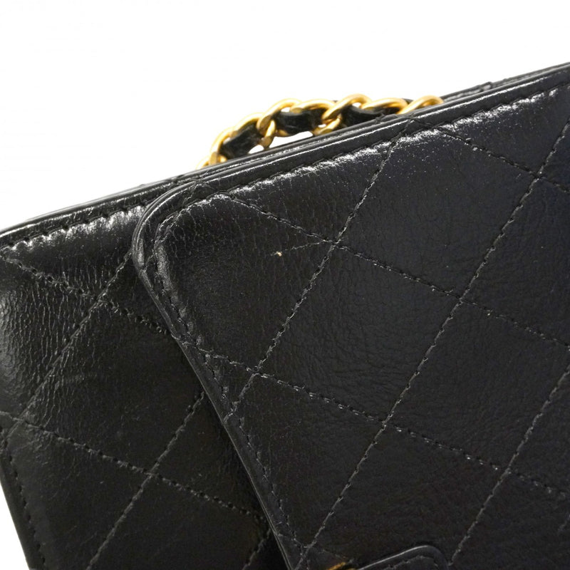 【6ga0494-k】シャネル ショルダーウォレット マトラッセ チェーンショルダー レザー ブラック シャンパンゴールド金具【中古】レディース