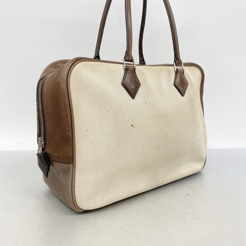 【6ga0523】エルメス トートバッグ プリュム32 トワルアッシュ ハバナ シルバー金具 □F刻印【中古】レディース