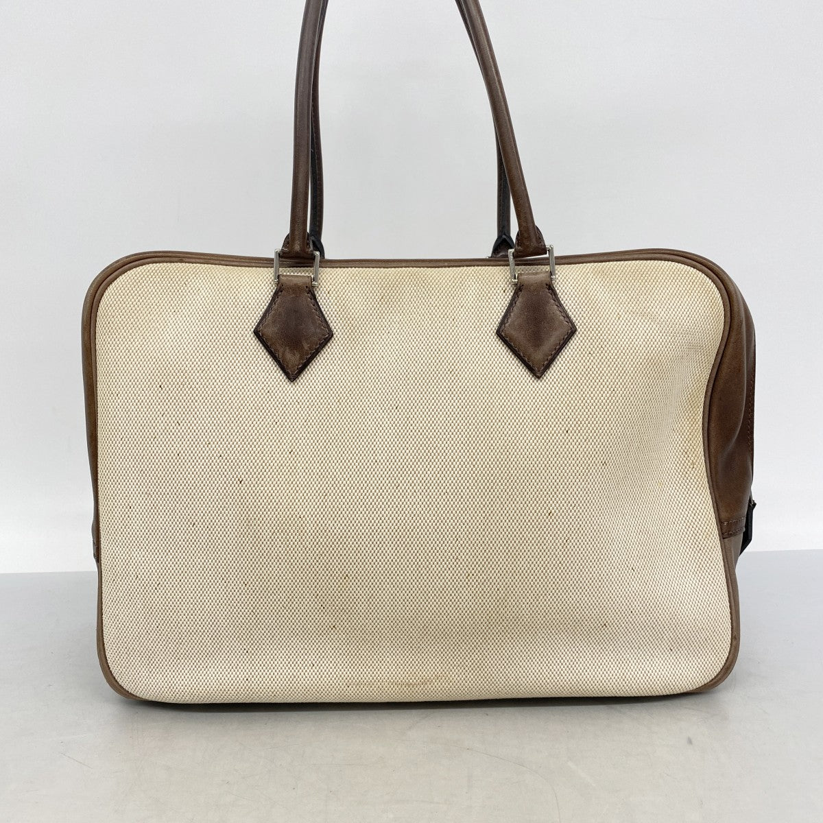 【6ga0523】エルメス トートバッグ プリュム32 トワルアッシュ ハバナ シルバー金具 □F刻印【中古】レディース