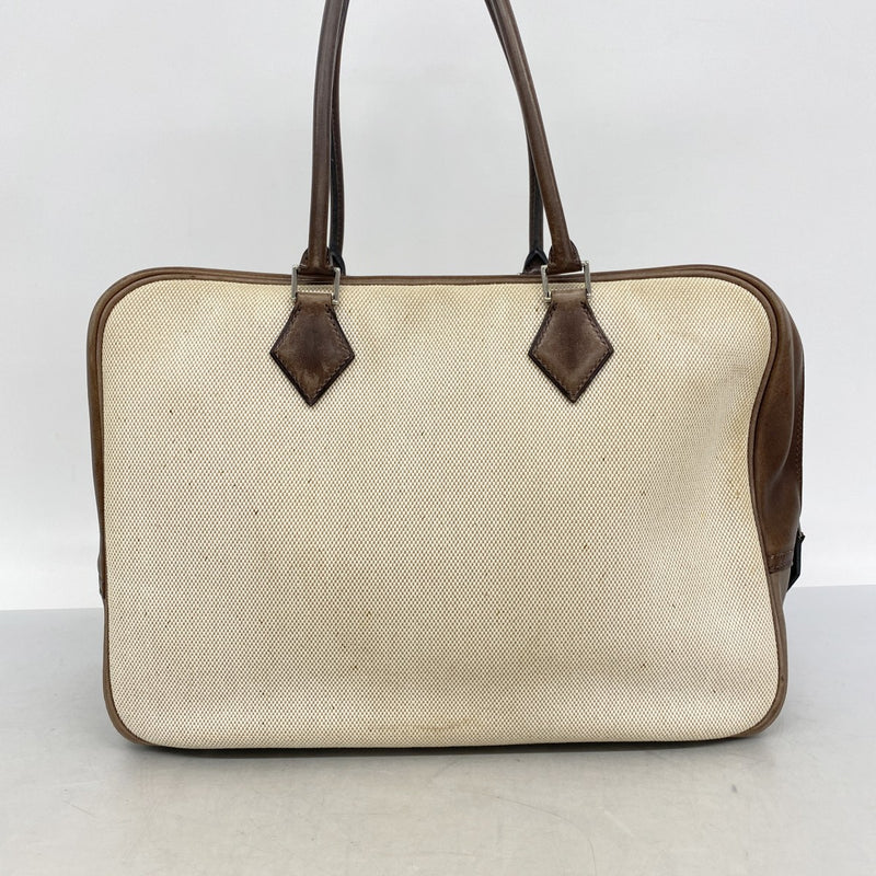 【6ga0523】エルメス トートバッグ プリュム32 トワルアッシュ ハバナ シルバー金具 □F刻印【中古】レディース