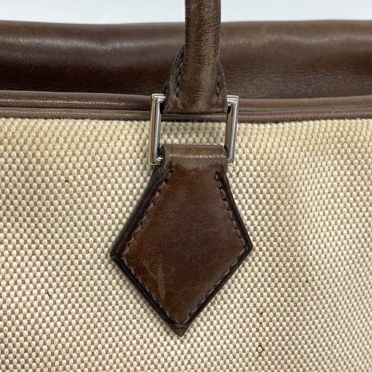 【6ga0523】エルメス トートバッグ プリュム32 トワルアッシュ ハバナ シルバー金具 □F刻印【中古】レディース