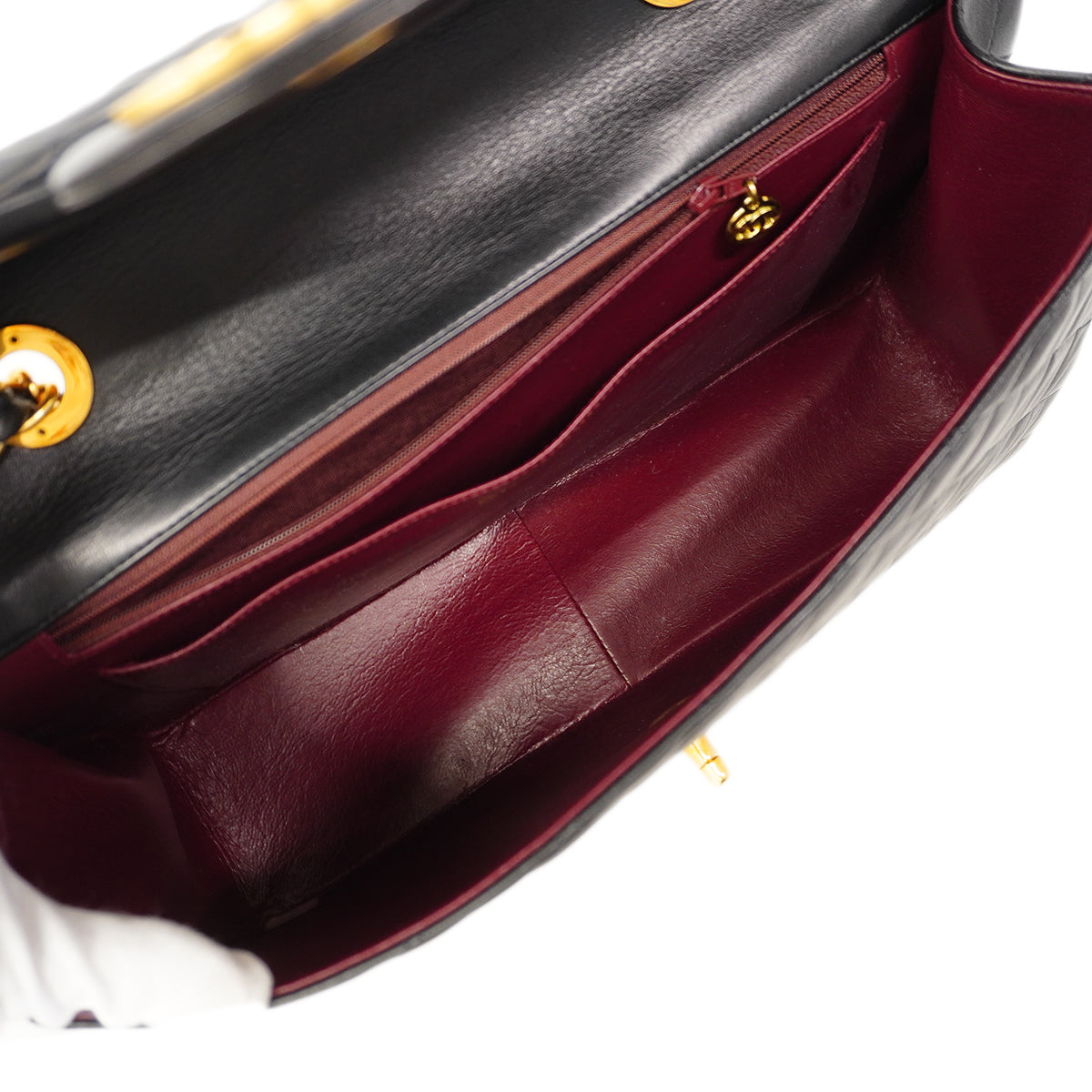 【6ga0534】シャネル ショルダーバッグ デカマトラッセ Wチェーン ラムスキン ブラック ゴールド金具【中古】レディース