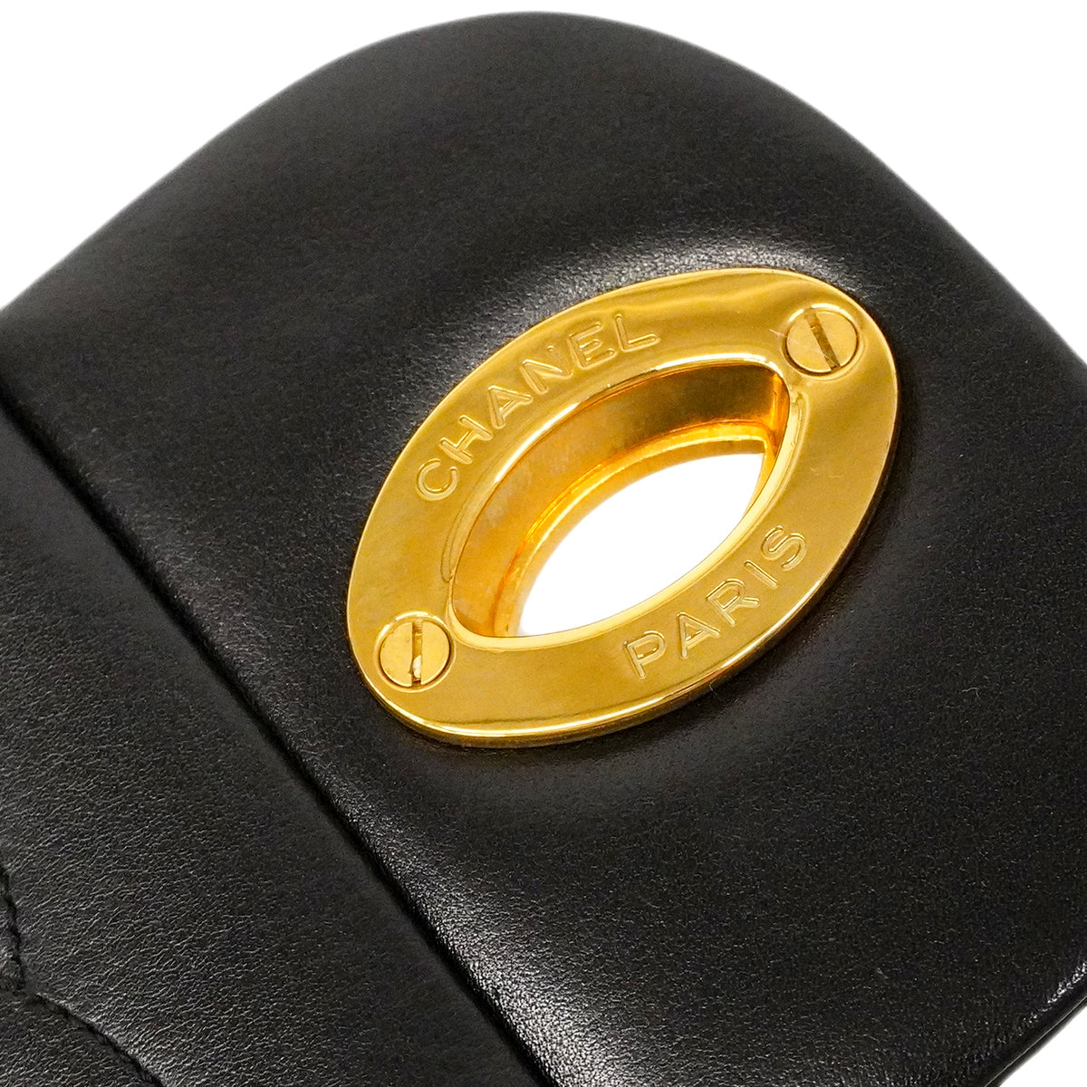 【6ga0534】シャネル ショルダーバッグ デカマトラッセ Wチェーン ラムスキン ブラック ゴールド金具【中古】レディース