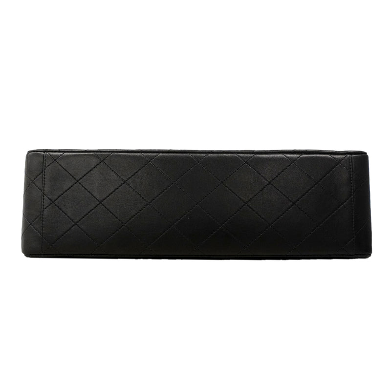 【6ga0534】シャネル ショルダーバッグ デカマトラッセ Wチェーン ラムスキン ブラック ゴールド金具【中古】レディース