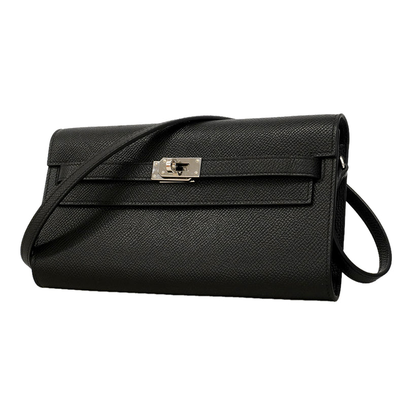 【6ga0543】エルメス ショルダーウォレット ケリートゥーゴー ヴォーエプソン ブラック シルバー金具 K刻印【中古】レディース