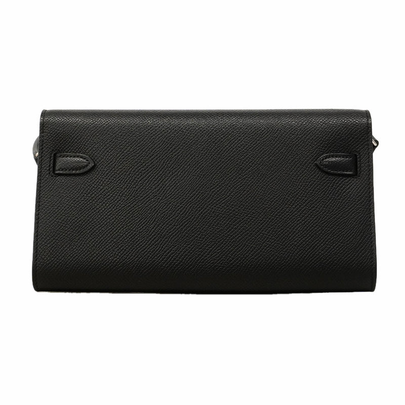 【6ga0543】エルメス ショルダーウォレット ケリートゥーゴー ヴォーエプソン ブラック シルバー金具 K刻印【中古】レディース