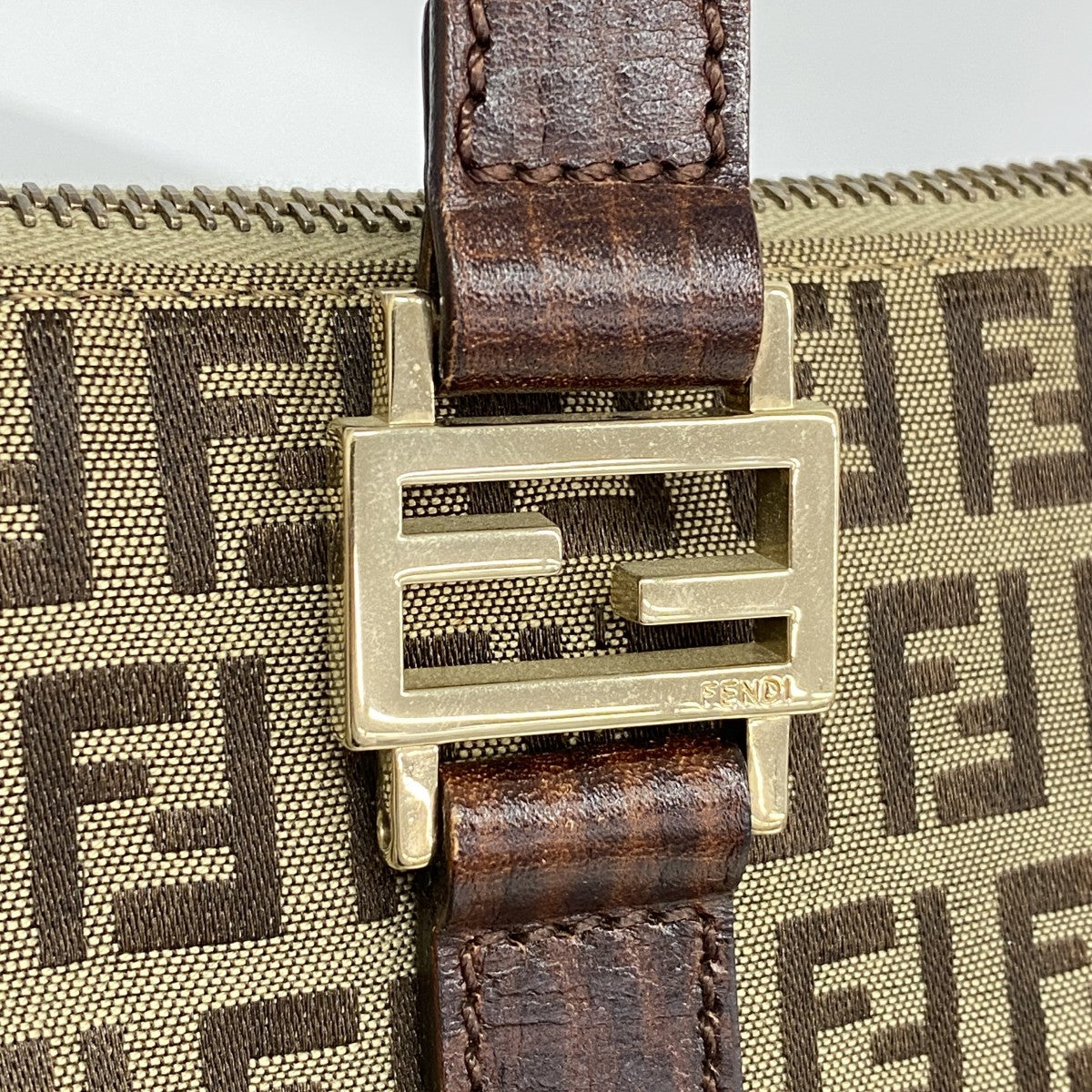 【6ga0562】フェンディ トートバッグ ズッキーノ ナイロンキャンバス ブラウン ゴールド金具【中古】レディース