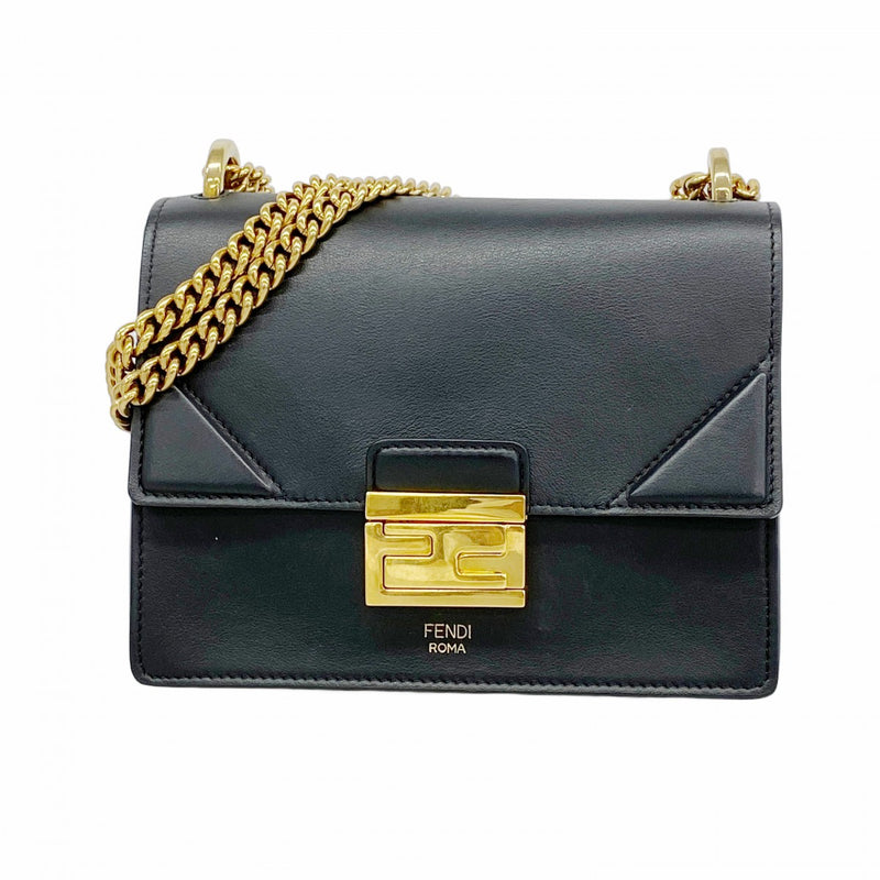 【6ga0587】フェンディ ショルダーバッグ キャンユー レザー ブラック ゴールド金具【中古】レディース