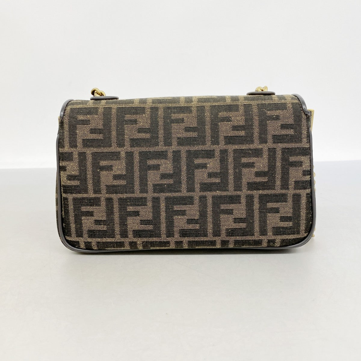 【6ga0599】フェンディ ショルダーバッグ ズッカ ミディ ナイロンキャンバス ブラウン ゴールド金具【中古】レディース