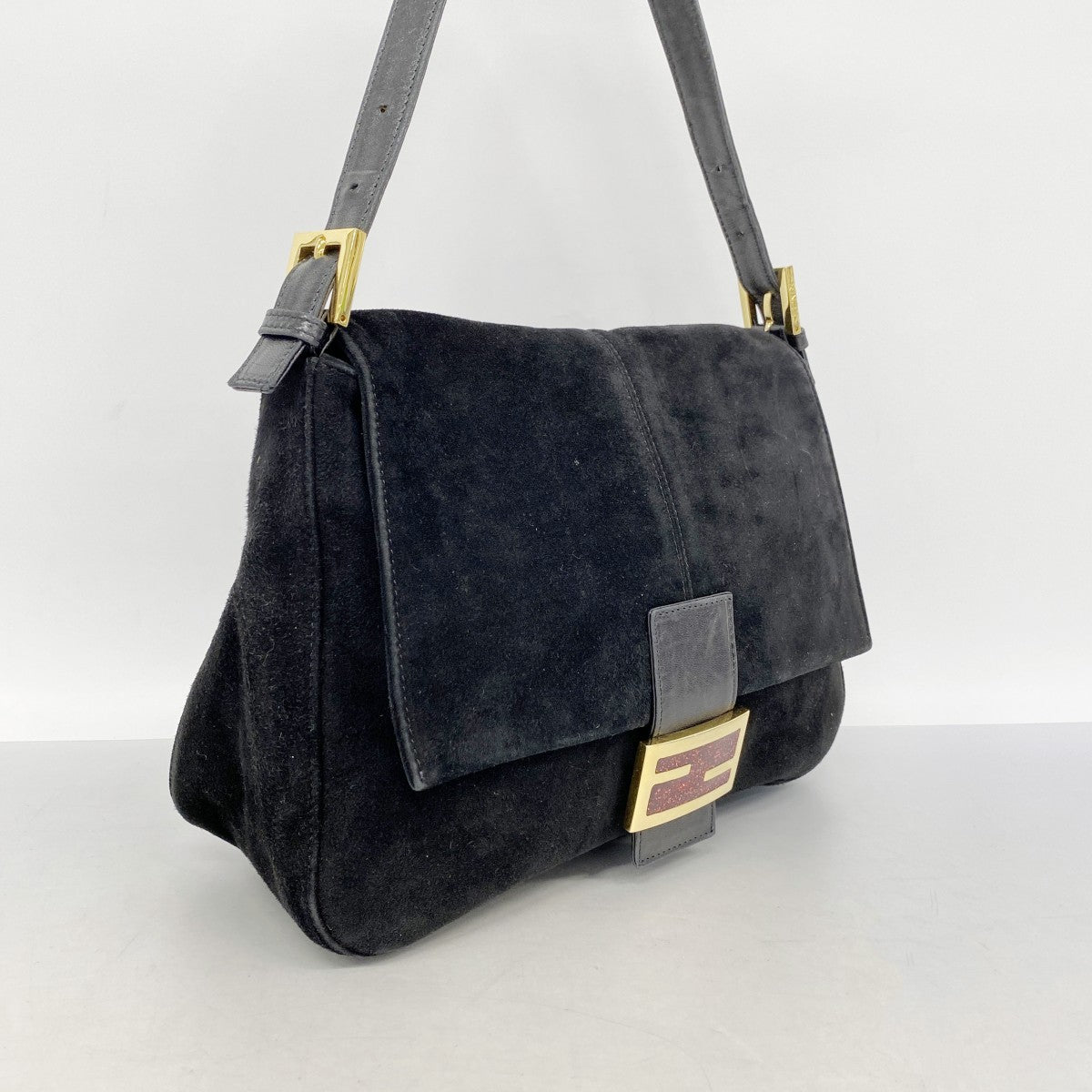 【6ga0600】フェンディ ハンドバッグ マンマバケット スウェード ブラック ゴールド金具【中古】レディース