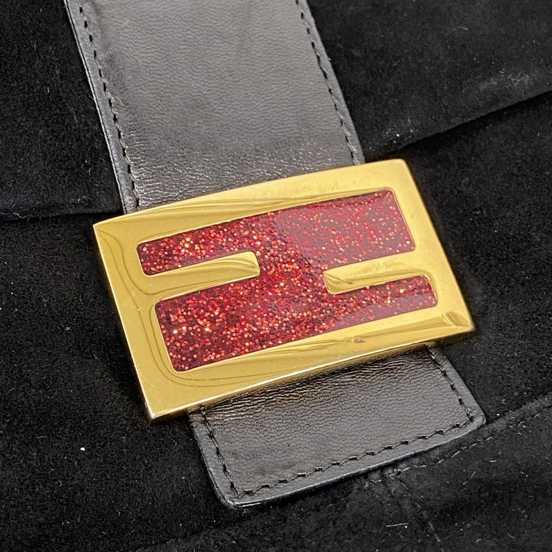 【6ga0600】フェンディ ハンドバッグ マンマバケット スウェード ブラック ゴールド金具【中古】レディース