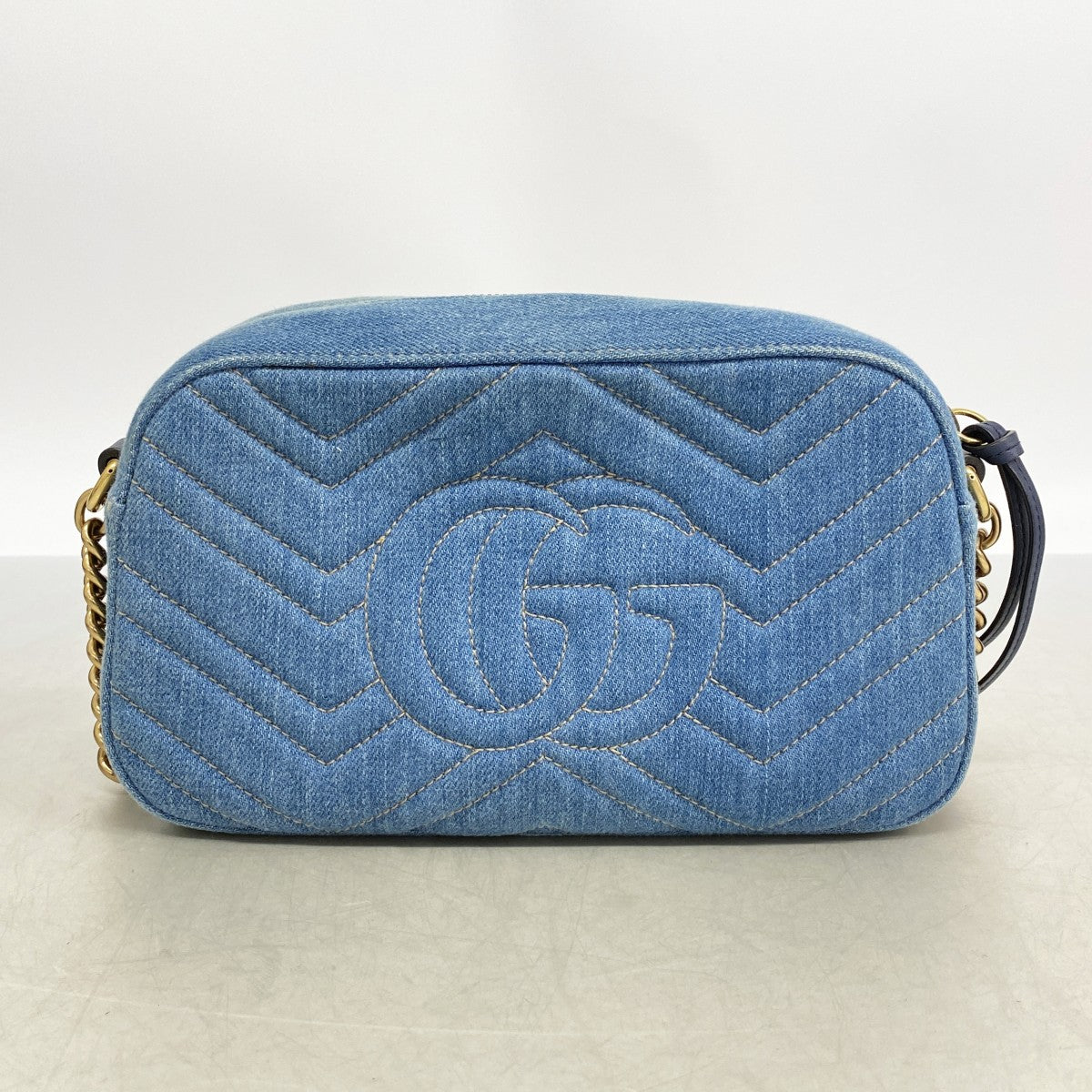 【6ga0608-k】グッチ ショルダーバッグ GGマーモント 447632 デニム ブルー ゴールド金具【中古】レディース
