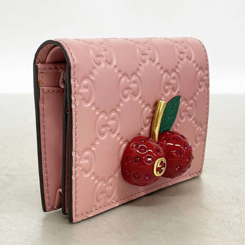 【6ga0615-k】グッチ 財布 グッチシマ チェリー 476050 レザー ピンク ゴールド金具【中古】レディース