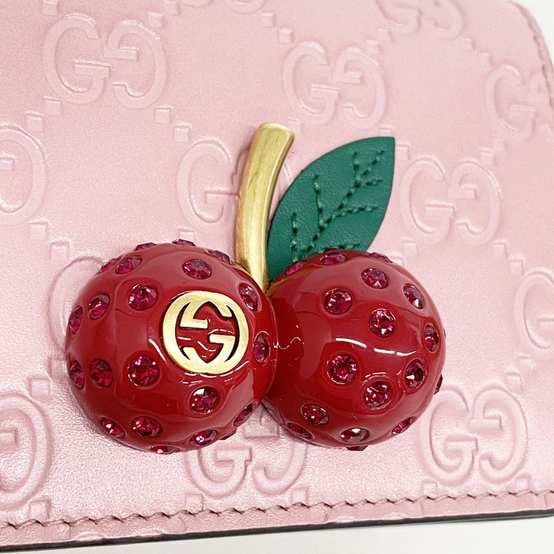 【6ga0615-k】グッチ 財布 グッチシマ チェリー 476050 レザー ピンク ゴールド金具【中古】レディース