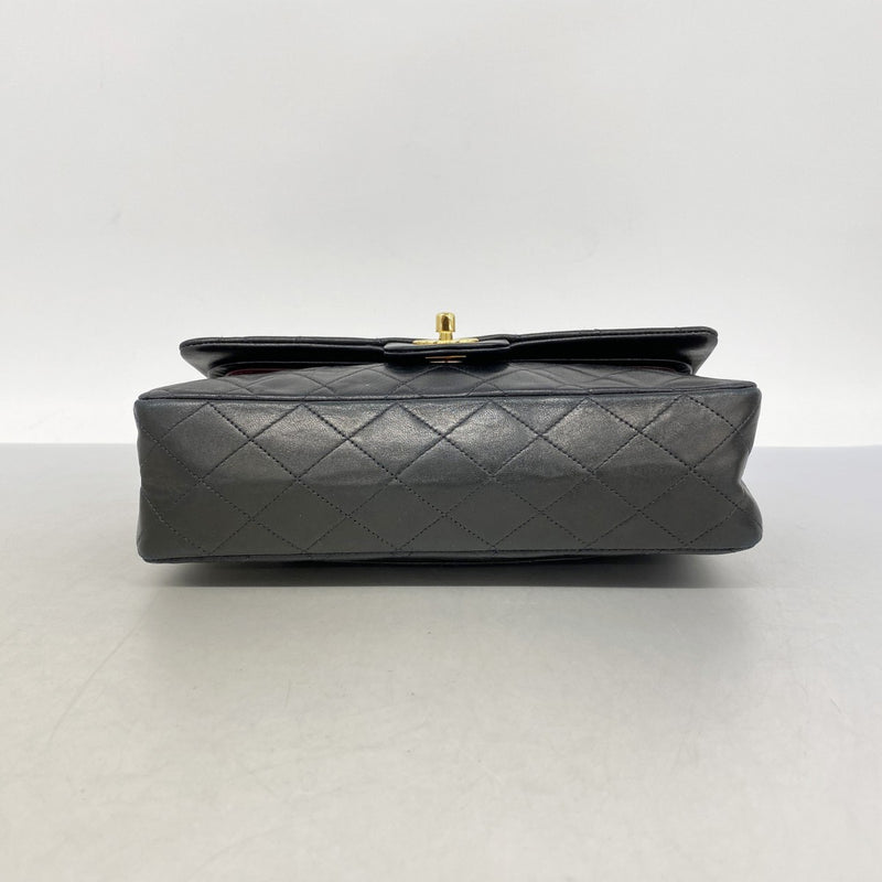 【6ga0677-h】シャネル ショルダーバッグ マトラッセ Wフラップ Wチェーン ラムスキン ブラック ゴールド金具【中古】レディース