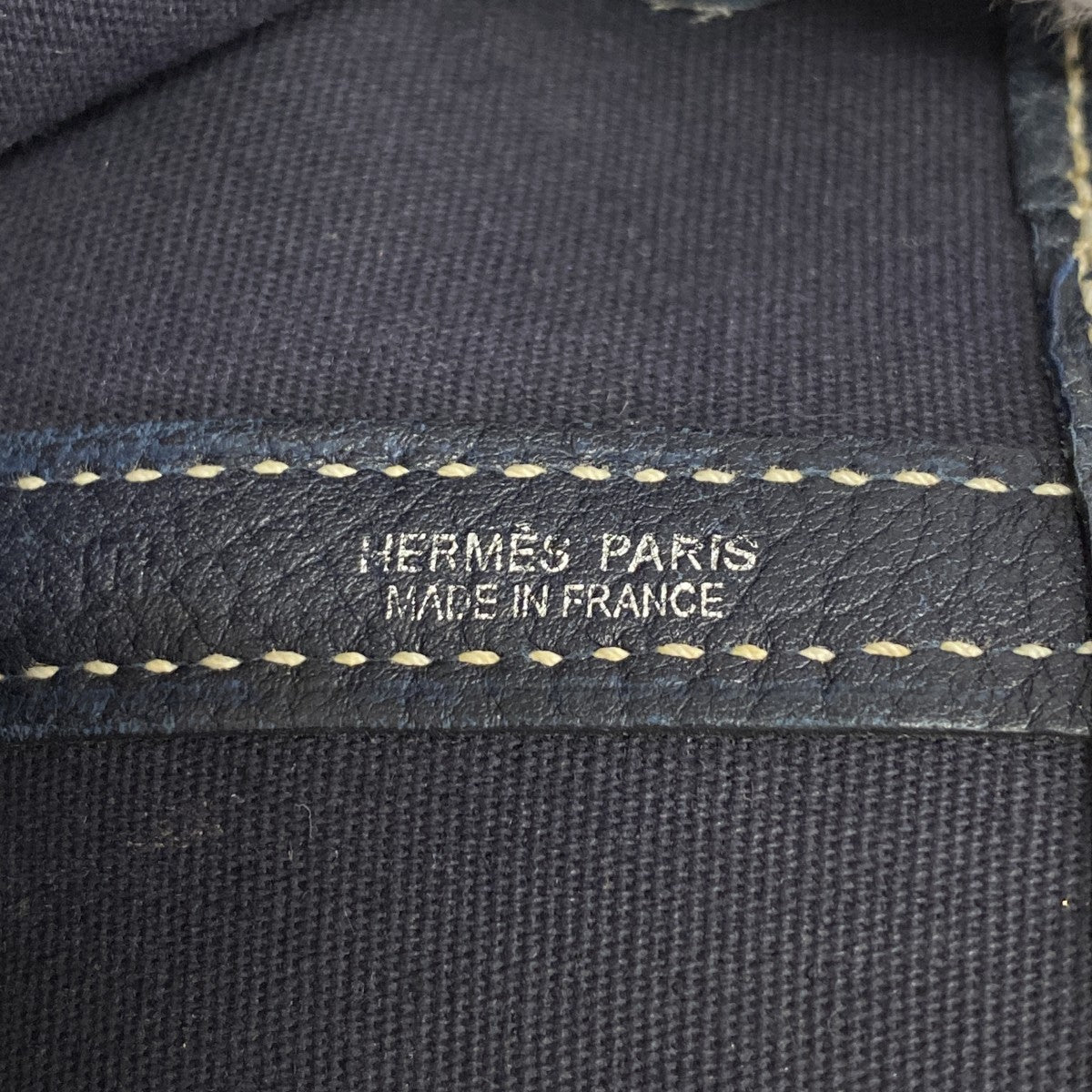 【6ga0678】エルメス トートバッグ ガーデンパーティTPM トワルオフィシエ ネイビー シルバー金具 □I刻印【中古】メンズ レディース ユニセックス
