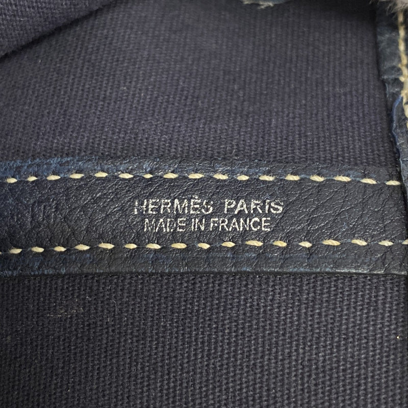 【6ga0678】エルメス トートバッグ ガーデンパーティTPM トワルオフィシエ ネイビー シルバー金具 □I刻印【中古】メンズ レディース ユニセックス