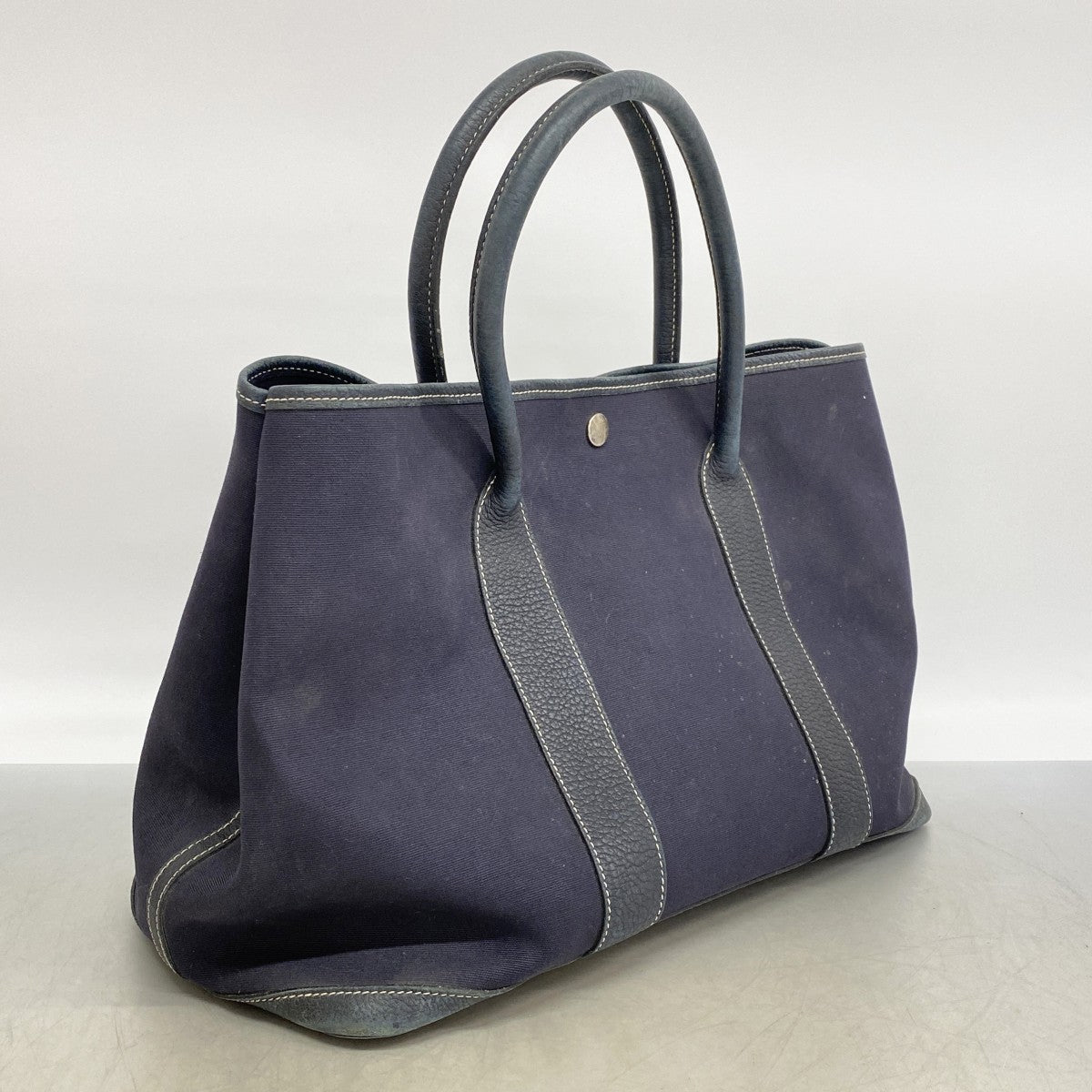 【6ga0678】エルメス トートバッグ ガーデンパーティTPM トワルオフィシエ ネイビー シルバー金具 □I刻印【中古】メンズ レディース ユニセックス
