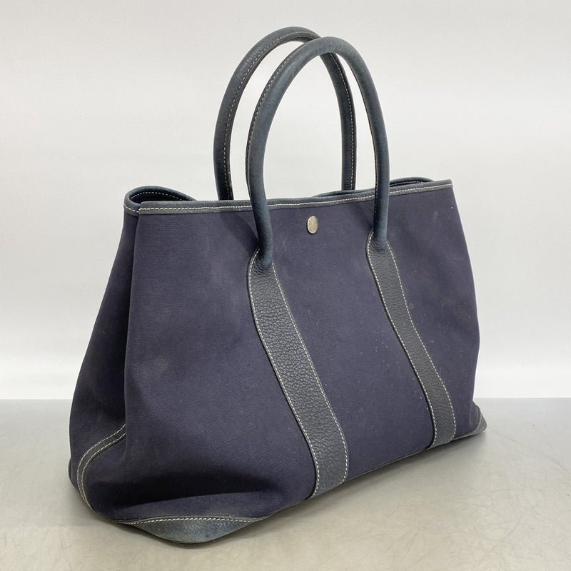 【6ga0678】エルメス トートバッグ ガーデンパーティTPM トワルオフィシエ ネイビー シルバー金具 □I刻印【中古】メンズ レディース ユニセックス