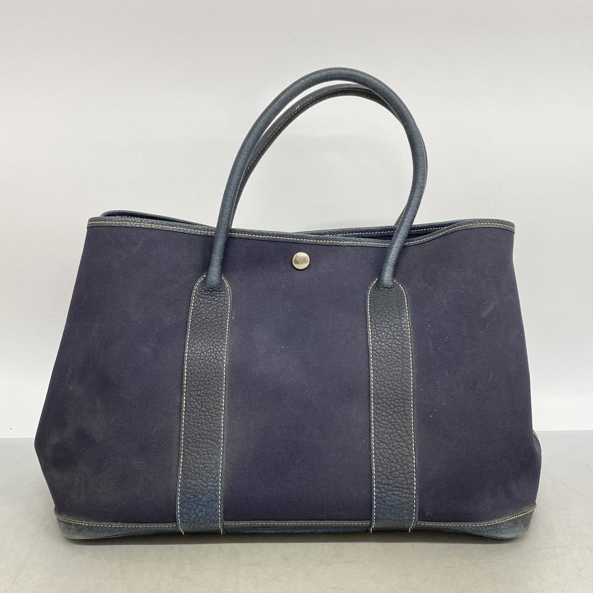 【6ga0678】エルメス トートバッグ ガーデンパーティTPM トワルオフィシエ ネイビー シルバー金具 □I刻印【中古】メンズ レディース ユニセックス