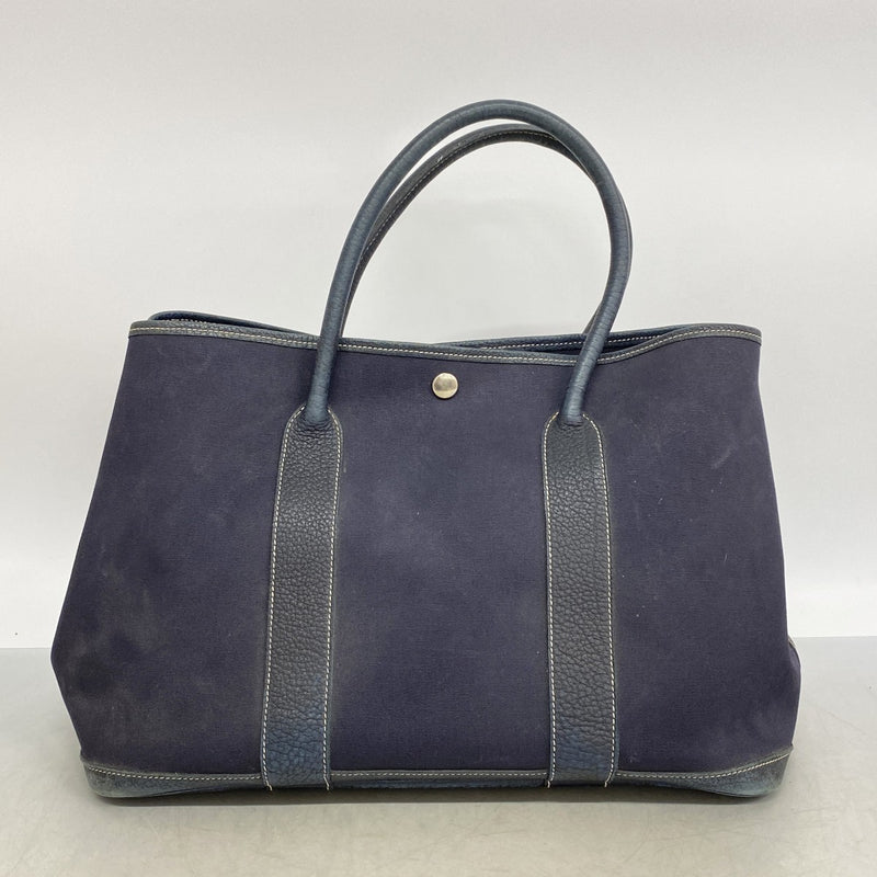 【6ga0678】エルメス トートバッグ ガーデンパーティTPM トワルオフィシエ ネイビー シルバー金具 □I刻印【中古】メンズ レディース ユニセックス