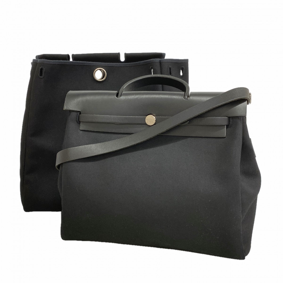 【6ga0696】エルメス ハンドバッグ エールバッグMM トワルオフィシエ ブラック シルバー金具 □F刻印 2wayバッグ【中古】メンズ レディース ユニセックス