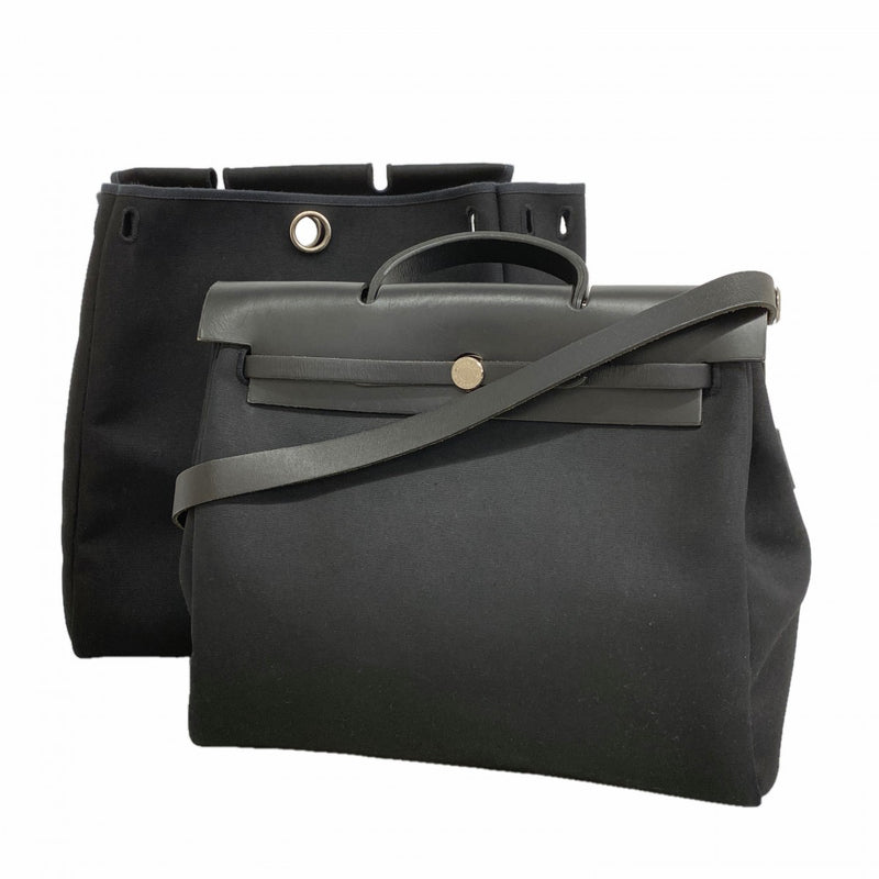 【6ga0696】エルメス ハンドバッグ エールバッグMM トワルオフィシエ ブラック シルバー金具 □F刻印 2wayバッグ【中古】メンズ レディース ユニセックス