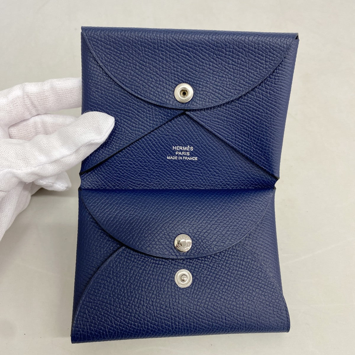 【6ga0718】エルメス カードケース カルヴィデュオ ヴォーエプソン ブルーネイビー シルバー金具 B刻印【中古】メンズ レディース ユニセックス