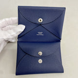 【6ga0718】エルメス カードケース カルヴィデュオ ヴォーエプソン ブルーネイビー シルバー金具 B刻印【中古】メンズ レディース ユニセックス