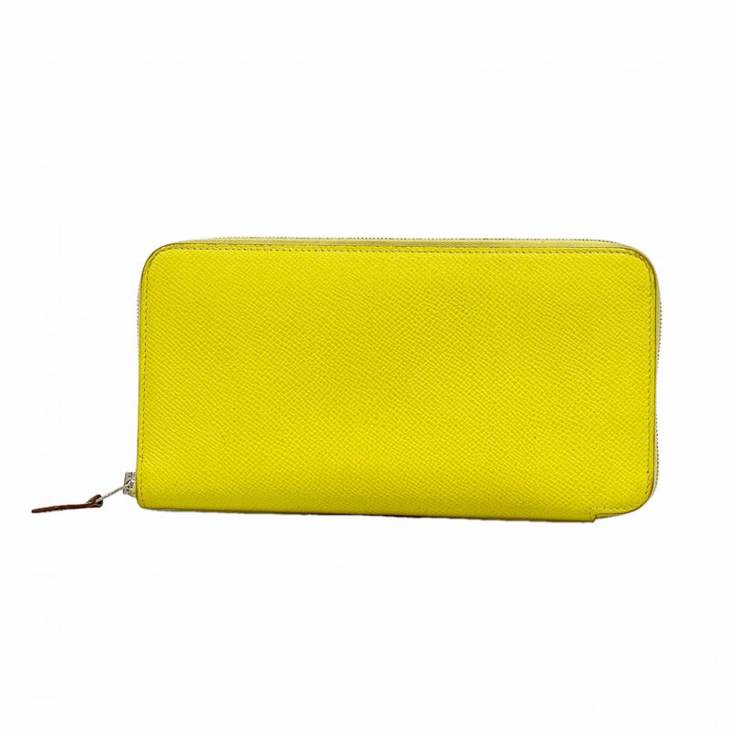 【6ga0728】エルメス 長財布 アザップロングシルクイン ヴォーエプソン ライム シルバー金具 Y刻印【中古】レディース