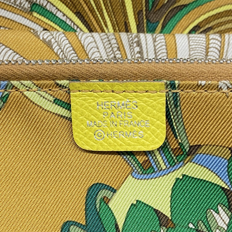【6ga0728】エルメス 長財布 アザップロングシルクイン ヴォーエプソン ライム シルバー金具 Y刻印【中古】レディース