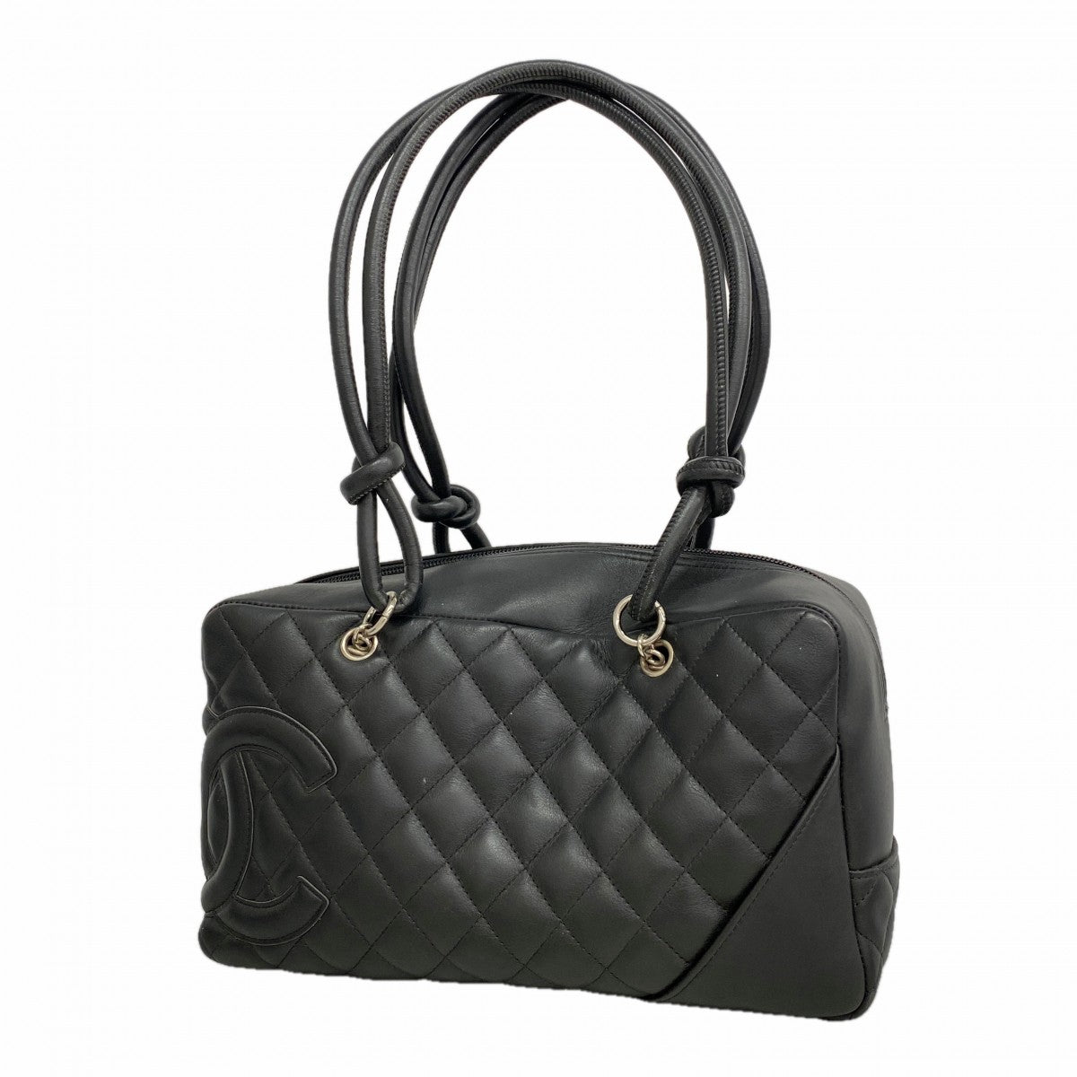【6ga0769-k】シャネル ショルダーバッグ カンボン ラムスキン ブラック シルバー金具【中古】レディース