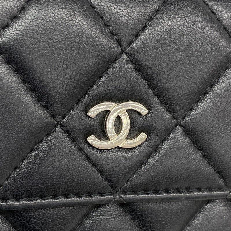 【6ga0770-k】シャネル 長財布 マトラッセ ラムスキン ブラック シルバー金具【中古】レディース