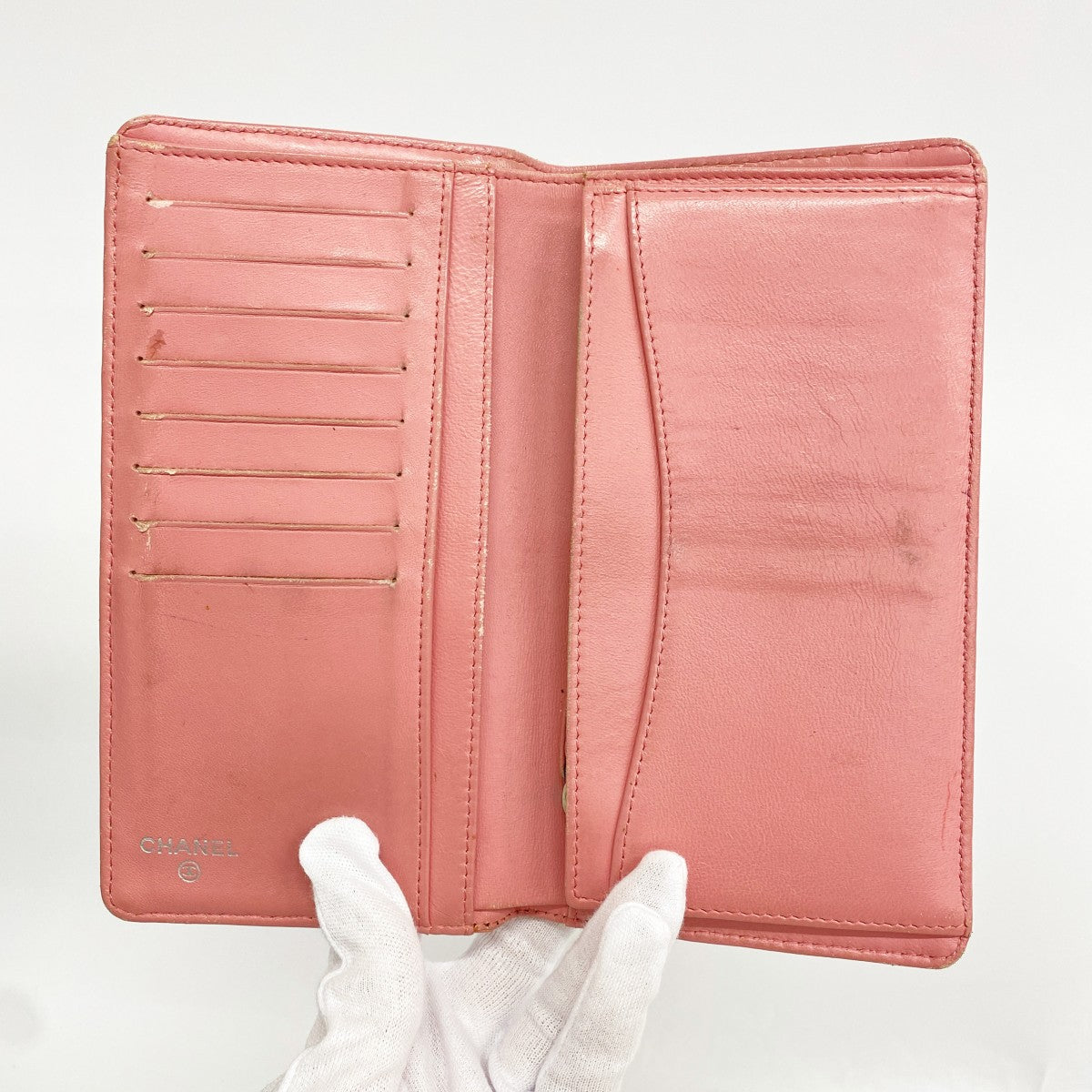 【6ga0771-k】シャネル 長財布 マトラッセ ラムスキン ピンク シルバー金具【中古】レディース
