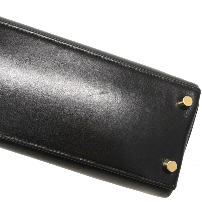 【6ga0784】エルメス ハンドバッグ ケリー25 ボックスカーフ ブラック ゴールド金具 □M刻印 2wayバッグ【中古】レディース